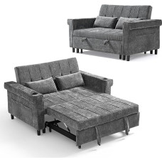 LINSY HOME 3-in-1 sofa-lova, 2 sėdimų vietų sofa su miego funkcija, šenilinė sulankstoma sofa-lova su pagalvėlėmis, šonine kišene ir gėrimų laikikliu - miegamasis plotas 120 x 190 cm