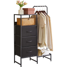 Aibiju Chest of Drawers with Shelves and Clothes Rail, 3 Drawers, Small Hanger, Reversible Clothes Rack for Hallway, Entryway, Bedroom, Living Room, Black YD-TM081B
