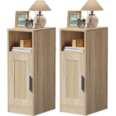 IBUYKE Rattan Nachttisch 2er Set, Schmal Beistelltisch mit Schublade,Kleiner Nachtschrank Platzsparend, für Schlafzimmer, Wohnzimmer,Arbeitszimmer, Natürliche WNS012N-2