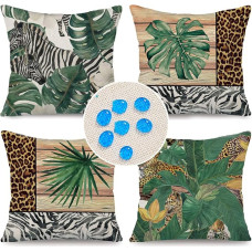 Cirzone Lauko pagalvėlės, atsparios oro sąlygoms, 45 x 45 cm, 4 dekoratyvinių pagalvėlių rinkinys, sofos pagalvėlės svetainei, sodui, balkonui