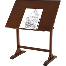 VISWIN 60 x 90 cm medinis piešimo stalas, reguliuojamas kampas, 86 cm aukštis, stalas dailininkui, pagamintas iš pušies masyvo, skirtas piešimui, plokščias pakreipimas, studijinis stalas tapybai, piešimui