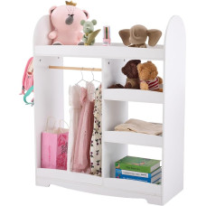 LALAHO Children's Wardrobe with Shelf, with 3 Hooks, with 5 Open Shelves, Children's Clothes Rack for Children's Room (White)