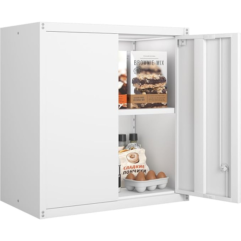 GREATMEET rakinama plieninė spinta, metalinė sieninė spinta garažo saugojimui, plaukiojanti spinta su reguliuojama lentyna, plieninė spinta su užraktu