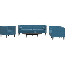 Gecheer 3-TLG. Chesterfield-Sofa-Set mit Nackenrollen Blau Samt, Moderne Couch Polstersofa für Wohnzimmer Schlafzimmer Spielzimmer3209289