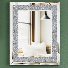 SHYFOY Crystal Mirror for Wall Decoration - 40 x 50 cm Rectangular Silver Spark Crushed Diamond Mirror, Wall Mounted Decorative Mirror for Living Room