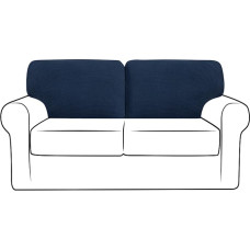 UNBBRRL Sofos nugaros dangteliai Stretch Couch T Cushion Slipcover su raišteliu Polar Fleece Jacquard tinka foteliui Loveseat Sofa (Navy, T-Left+T-Right)