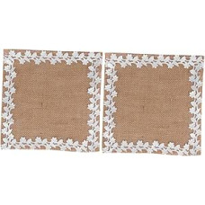 Veemoon 2 Stück Tischset mit Spitzenrand Küchenmatte aus Jute im Amerikanischen Stil Western Food Matte für Restaurant und Hochzeit Beige