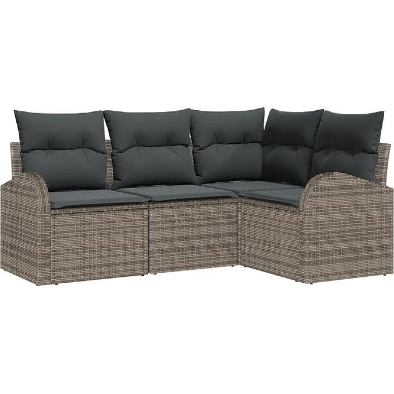 Rantry 4-teiliges Garten Sofa Set mit Kissen Grau Poly Rattan Gartenlounge Modelis3346019