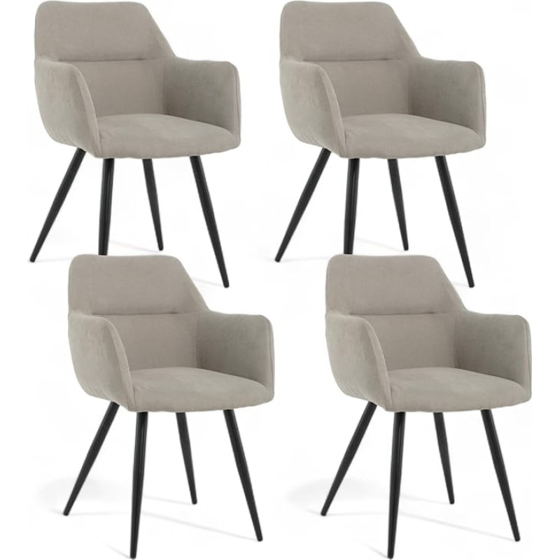 Valgomojo kėdės 4 šviesiai pilkos spalvos virtuvės kėdės, pagamintos iš lino audinio minkštasuolio Svetainės kėdė Kėdė su porankiais Juodos spalvos milteliniu būdu dengtos metalinės kojos