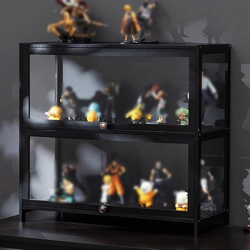 IMYOGI smalsumo vitrina su akrilo natūralaus bambuko rėmo vitrina su sulankstomomis durimis Skaidri stovinti vitrina, skirta svetainei, miegamajam, juoda (dydis: 80 x 73 x 32 cm)