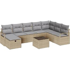 Rantry Modelis3359239 9 dalių sodo sofos komplektas su pagalvėle Smėlio spalvos poliuretaninis rotango sodo poilsio kambarys