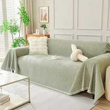 DREAMINGO Sofos dangteliai Plaunamas storas šenilinis sofos dangtelis 3 pagalvėlėms Sofos sofa Daugiafunkcinis sofos dangtelis Antklodė Šiuolaikinis naminių gyvūnėlių baldų apsauginis dangtelis Sekcinė sofa Slipcover 71x150 colių šalavijo žalia