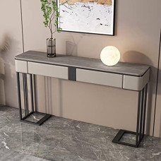 Generisch Schmale Konsolentische für Flur und Eingangsbereich, Ablage hinter dem Sofa, Marmor-Spiegelvitrine, moderner Eingangstisch, moderner Grauer Konsolentisch mit Ablagefächern und 2 Schubladen,