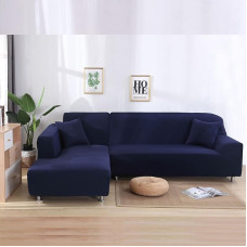 Kampinės sofos dangteliai, elastingi L formos sofos dangteliai, neslystantys sofos dangteliai naminiams gyvūnams vaikams, kampiniai sofos dangteliai, baldų apsauga - gyvenamajam kambariui, tamsiai mėlyna spalva, 2 vietos (145 ~ 185 cm))