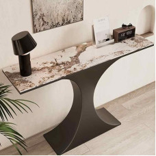 Generisch Moderner Konsolentisch aus gebürstetem Edelstahl mit Marmorplatte - Stilvoller Beistelltisch für Eingangsbereich, Flur oder Sofa (Schwarz, 90 cm) - Zeitgenössisches Design