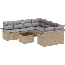 Rantry 9-teiliges Garten Sofa Set mit Kissen Beige Poly Rattan Gartenlounge Model3345300