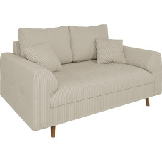 S-Style Möbel Sofa Kanapa 2-vietė su pagalvėle 150 x 93 x 81 cm Laisvai pastatoma Atspari įbrėžimams medžio masyvo kojelės Ruda virvė Audinys Milo Beige