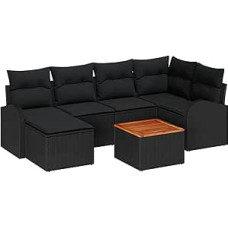 Rantry 7-teiliges Garten Sofa Set mit Kissen Schwarz Poly-Rattan Akazie Gartenlounge Modelis3347604