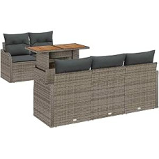 6-teiliges Garten Sofa Set mit Kissen Grau Poly Rattan Akazie, 2-Sitzer Garten Sofa mit Kissen Grau Poly Rattan Gartenlounge Modelis3349397