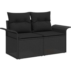 6-teiliges Garten Sofa Set mit Kissen Schwarz Poly Rattan, 2-Sitzer Garten Sofa mit Stauraum & Kissen Schwarz Poly Rattan Gartenlounge Modelis3357006