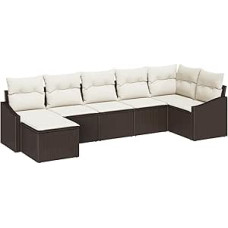 Modelis3346808 7 dalių sodo sofos komplektas su pagalvėle Ruda poliuretano rotango sodo poilsio zona