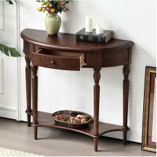 2-stufiger Konsolentisch aus Massivholz - Halbmondförmiger Eingangstisch mit Schublade, stilvoller Sofatisch für das Wohnzimmer, Moderne Akzentmöbel für die Flurdekoration