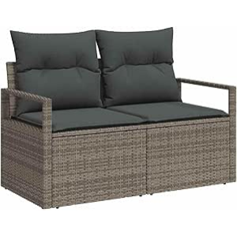 7-teiliges Garten Sofa Set mit Kissen Grau Poly Rattan, 2-Sitzer Garten Sofa mit Stauraum & Kissen Grau Poly Rattan Gartenlounge Modelis3357592