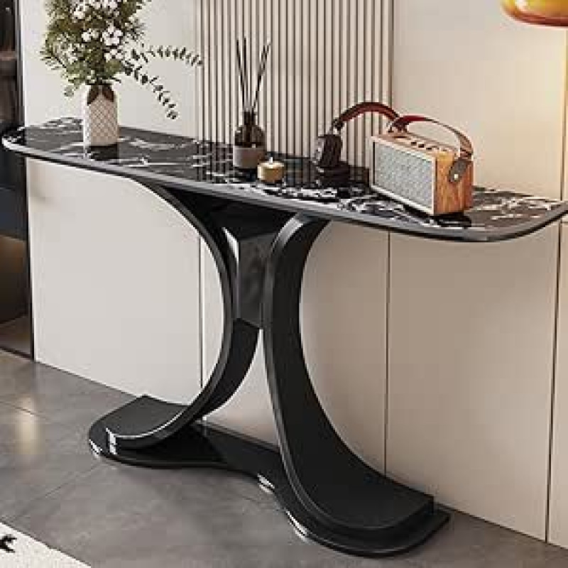 Moderner Langer Konsolentisch mit Stauraum - Eingangs-Akzenttisch für Flur und Wohnzimmer - Stilvoller schwarzer 150 cm (59 Zoll) Sofatisch - Modernes Designmöbel