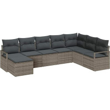 8-teiliges Garten Sofa Set mit Kissen Grau Poly Rattan, 2-Sitzer Garten Sofa mit Stauraum & Kissen Grau Poly Rattan Gartenlounge Modelis3355168