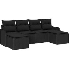 6-teiliges Garten-Sofa-Set mit Kissen Schwarz Poly Rattan, 2-Sitzer Garten-Sofa mit Kissen Schwarz Poly Rattan Gartenlounge Modelis3345813
