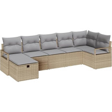 vidaXL Sofa Set mit Kissen mit Speicher Beige und Hellgrau Poly-Rattan, Garten und Terrasse, Modulares Sofa-Set für draußen, robust, wetterfest, UV-beständig, mit Stauraum
