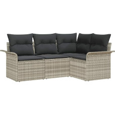 4-teiliges Garten Sofa Set mit Kissen in Hellgrau Poly Rattan, 2-Sitzer Garten Sofa mit Stauraum & Kissen in Hellgrau Poly Rattan Gartenlounge Modelis3354011