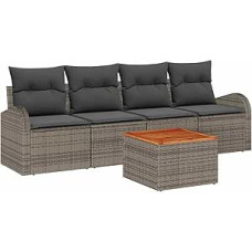 Modelis3347510 5 dalių sodo sofos komplektas su pagalvėle Pilka poliuretano rotango akacijų sodo poilsio zona