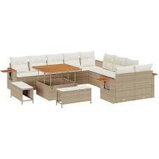 13-teiliges Garten Sofa Set mit Kissen Beige Poly Rattan Akazie Gartenlounge Model3365176