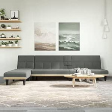 Sofa L-Form Dunkelgrau, 255x140x70 cm, Stoffbezug, verstellbar, mit USB-Anschlüssen, für Wohnzimmer, Gästezimmer, Robustes Möbelstück