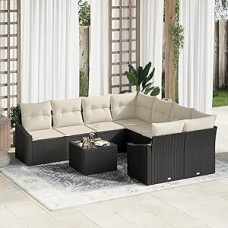 9-teiliges Garten-Sofaset mit Kissen Schwarz Poly Rattan Gartenlounge Modelis3346657