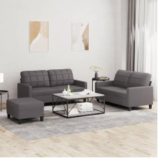 3-TLG. Sofagarnitur mit Kissen Sofa Wohnzimmer Sitzgruppe Wohnzimmer Sofos komplektas Sofas FüR Wohnzimmer Grau Kunstledererer - 3201365