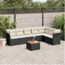 Modernes Sofa-Set, Gartensofa mit Kissen, 8-teilig, schwarz, aus Polyrattan, Set für Schlafsofa, Wohnzimmer, Sofa, Set für den Außenbereich, Gartenmöbel