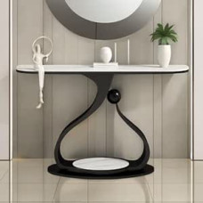 120-Zoll-Konsolentisch für den Eingangsbereich, Sofatisch hinter der Couch für Wohnzimmer/Flur/Foyer, Tischplatte aus Kunstmarmor (Schwarz 2)