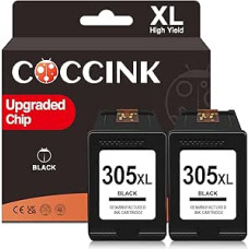 COCCINK 305XL 2 juodos spalvos atkurtos rašalo kasetės, skirtos HP 305 XL spausdintuvui DeskJet 2320 2700 2720 DeskJet Plus 4110 4120 4130 Envy 6010 6020 6030 Envy Pro 6420 6430 6452
