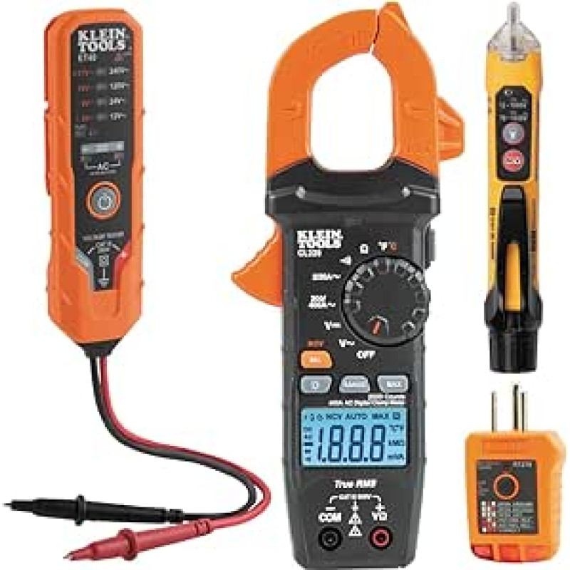 Klein Tools CL220VP Elektros bandymų rinkinys su skaitmeniniu Zangenmessgerät, Berührungsloser Spannungsprüfer, GFCI-Steckdosen-Tester, AC/DC-Spannungsprüfer