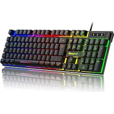 Žaidimų klaviatūra QWERTZ išdėstymas, RGB apšvietimas, USB laidinė klaviatūra su skaičių klaviatūra, tylus rašymas kompiuteriui, nešiojamajam kompiuteriui, PS4, 