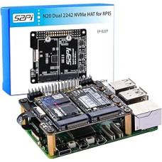 GeeekPi N20 Dual M.2 NVMe SSD Shield PCIe periferinė plokštė, skirta Raspberry Pi 5, palaiko Dual M.2 M-Key NVMe SSD 2242