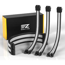 EZDIY-FAB PSU Cable Extender Custom Sheathed Power Supply Soft Nylon Braided with Comb Kit 8 Pin to 6+2 Pin 8 Pin to 4 + 4 Pin 30cm 300mm - Black and White