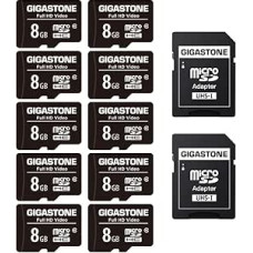 GIGASTONE 8GB MicroSDHC Speicherkarte 10er-Pack + SD adapteris, skirtas veiksmo kameroms, GoPro, fotoaparatams ir planšetiniams kompiuteriams, pralaidumas iki 85MB/s, Full HD vaizdo įrašai, Micro SD kortelė UHS-I Klasse 10 U1