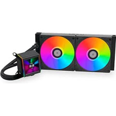 Lian Li Galahad LCD AIO CPU-Kühler, Hochleistungs-ARGB-Lüfter, LCD-Bildschirm, 45-Grad-Anschlüsse, Asetek-Pumpe der 8. Generation, 280 mm, Schwarz