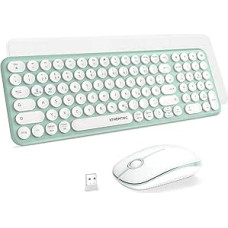 XTREMTEC Wireless Keyboard and Mouse, Retro Round Typewriter Keyboard, Slim Wireless Keyboard Quiet Set, USB 2.4GHz Connection, Compact Keyboard for Laptop, iMac, Windows, PC (Green-White) German