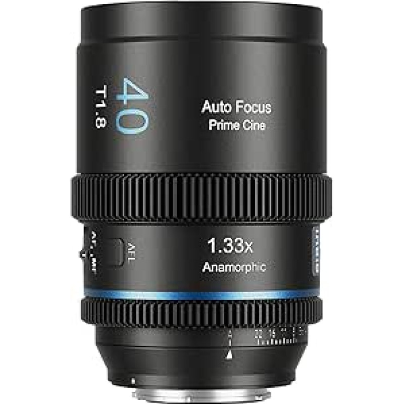 SIRUI 40 mm T1.8 1.33X anamorfinis objektyvas, S35 automatinio fokusavimo objektyvas, skirtas fotoaparatams su L laikikliu, DC-S5/S5M2, DC-S1/S1H/S1R, DC-S9, SL1, CL, FP, FPL (mėlynas atspalvis)