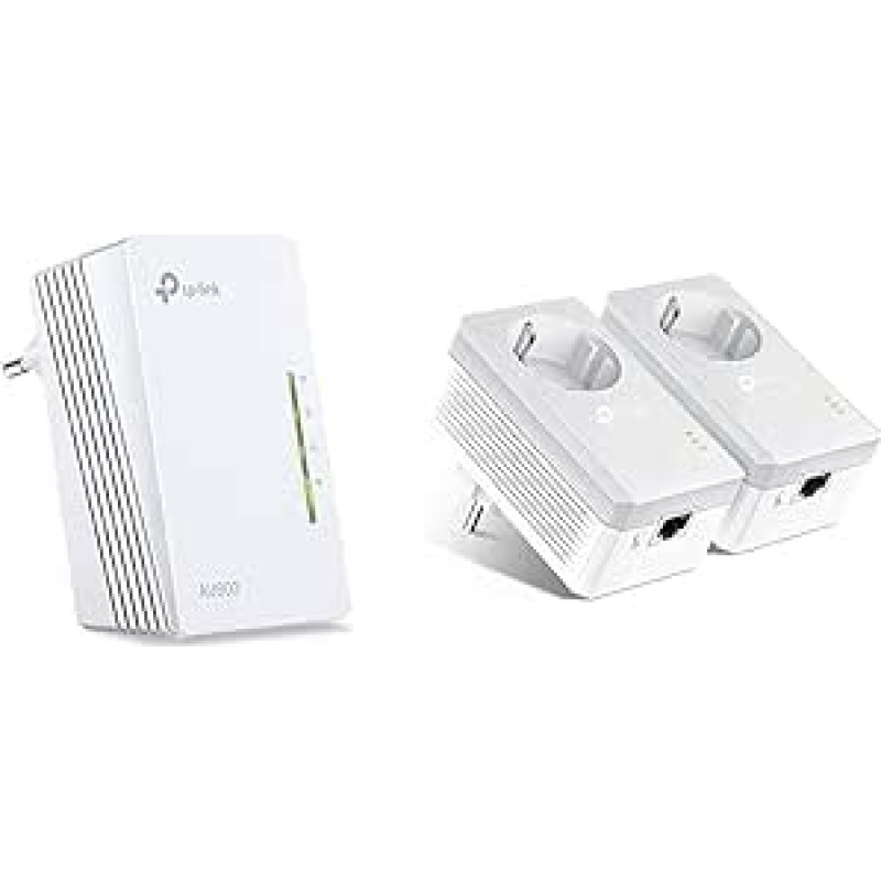 TP-Link TL-WPA4220 AV600 WLAN N300 WiFi Powerline (Max. 600 Mbps Powerline, Max. 300Mbps WLAN 2,4 GHz), balta ir TL-PA4010P KIT 600Mbit/s 2 prievadų 
