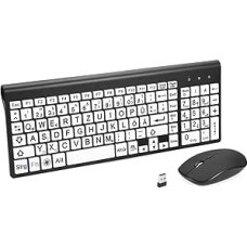 2,4 g belaidė klaviatūra ir pelė su dideliu spausdintuvu Viso dydžio su padidintu spausdintuvu, skirtu silpnaregiams ir silpnaregiams vaikams